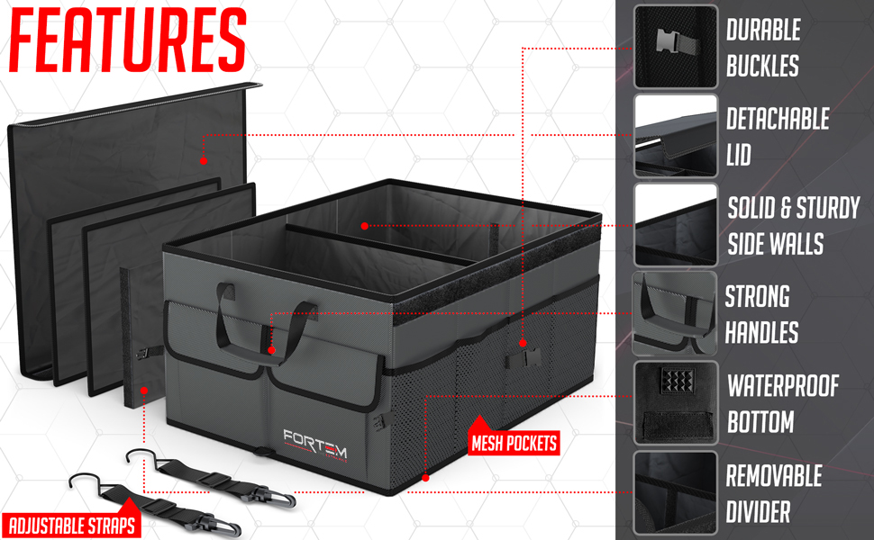 FORTEM Car Trunk Organizer, Car Storage Organizer, Collapsible Multi