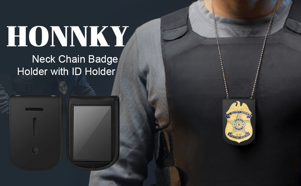 Police Badge Holder with Neck Chain, Universal Leather