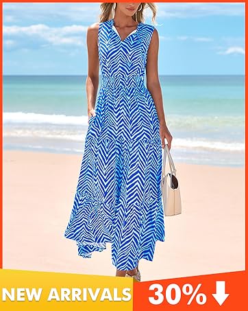 Womens Summer Dresses 2025 Sleeveless V Neck Maxi Dress Flowy Casual Long Dresses with Pockets