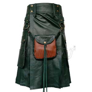 CLOUD KILT'' Custom Made Real Leather Kilt with Sporran Bag