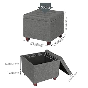 WOLTU Storage Box Ottoman Stools Upholstered Footstools Square Pouffe Cover Cream 17 1