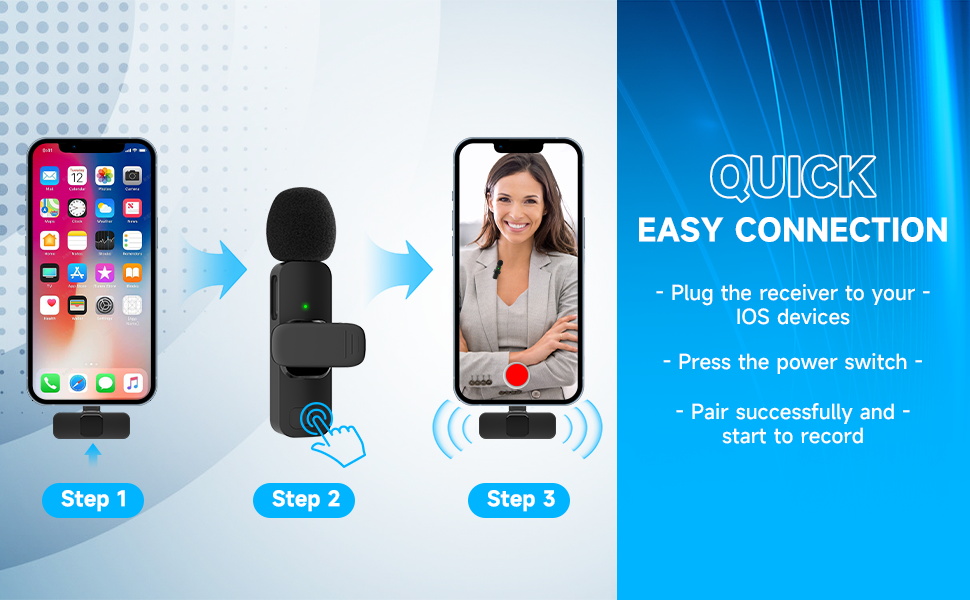 Wireless Microphone for iPhone iPad, Wireless Clip Mic