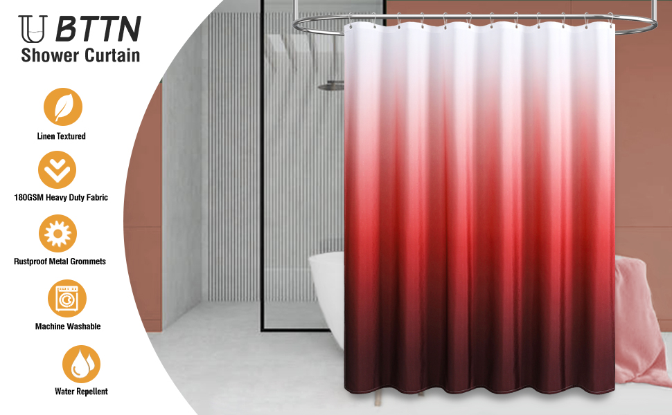 BTTN Red Fabric Shower Curtain, Ombre Linen Textured