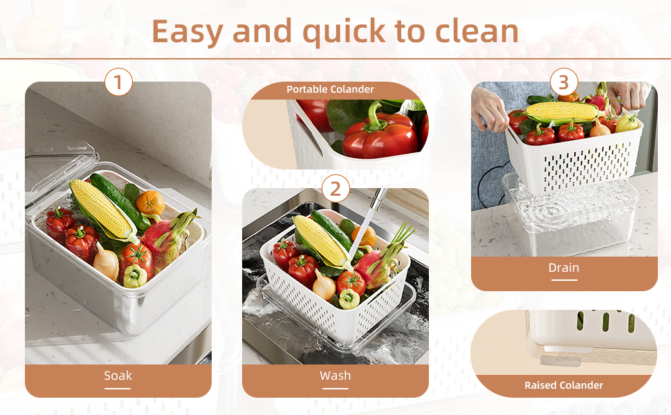 Fruit Storage Containers for Fridge with Removable Colanders