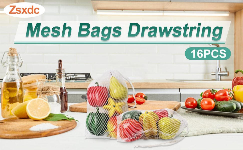 Zsxdc 16 Pieces White Mesh Bags Drawstring Laundry Bags,11.8 x 7.5 Inch Nylon Mesh