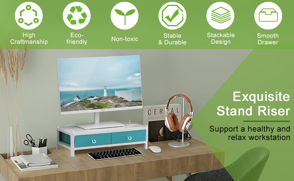 Monitor Stand Riser with 2 Drawer Slot, Adjustable Height Monitor Riser