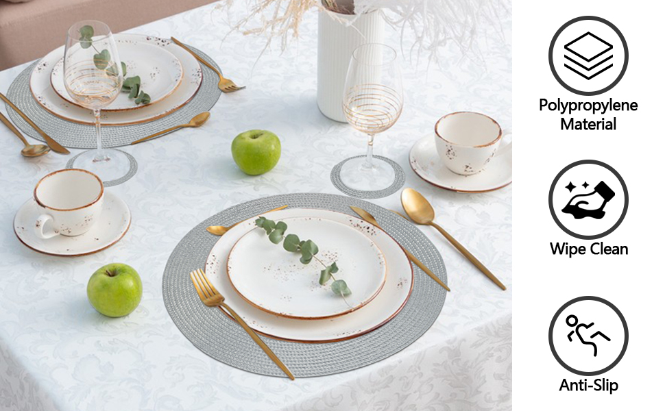 famibay Placemats and Coasters Set of 4 Round Woven Placemats Washable