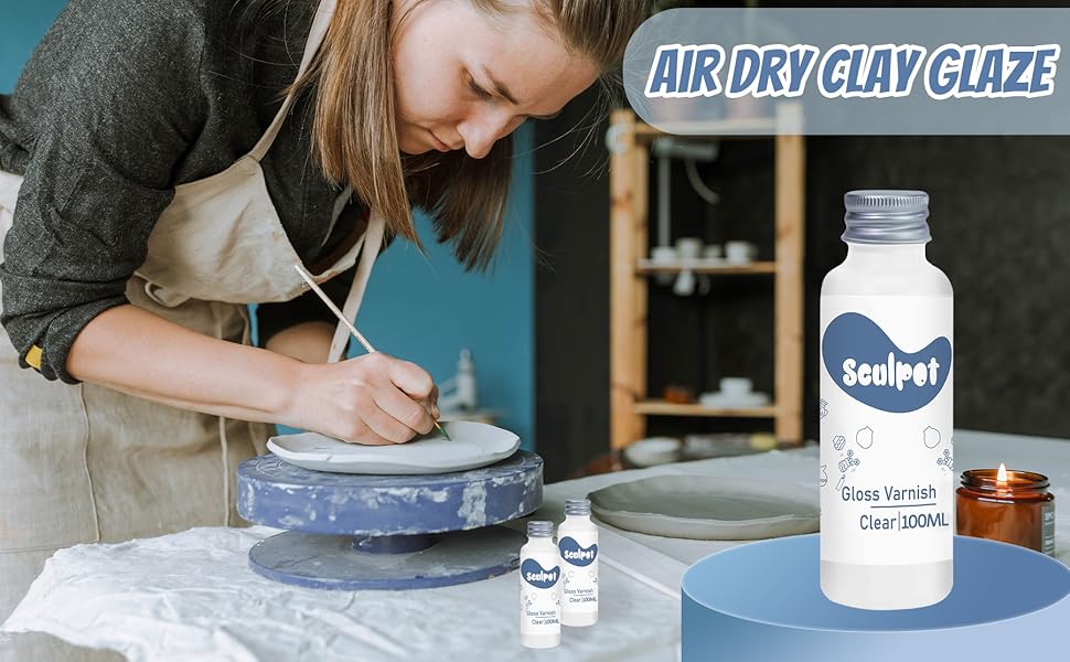 Clay Varnish for Air Drying Clay, 100ML Gloss Finish Air Dry Clay Glaze
