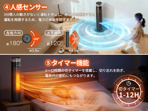 Amazon | 【Amazon.co.jp限定】セラミックヒーター 人感センサー 首