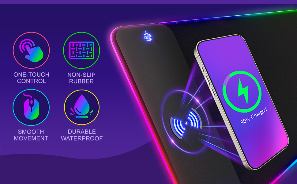 LED gaming mouse pad wireless charging feature large gaming mouse pad
