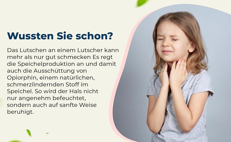 Informationsbild mit deutschem Text und einem kreisförmigen Foto eines kleinen Kindes mit geschlossenen Augen und Händen in der Nähe des Gesichts, das möglicherweise eine beruhigende Wirkung zeigt