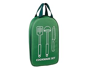 Azarxis Camp Kitchen Cooking Utensil Storage Bag Grill Utensil Cookware Organizer Travel Set for Camping Hiking Backpacking BBQ Picnic RV Trips Travel (Brown) 12 4102