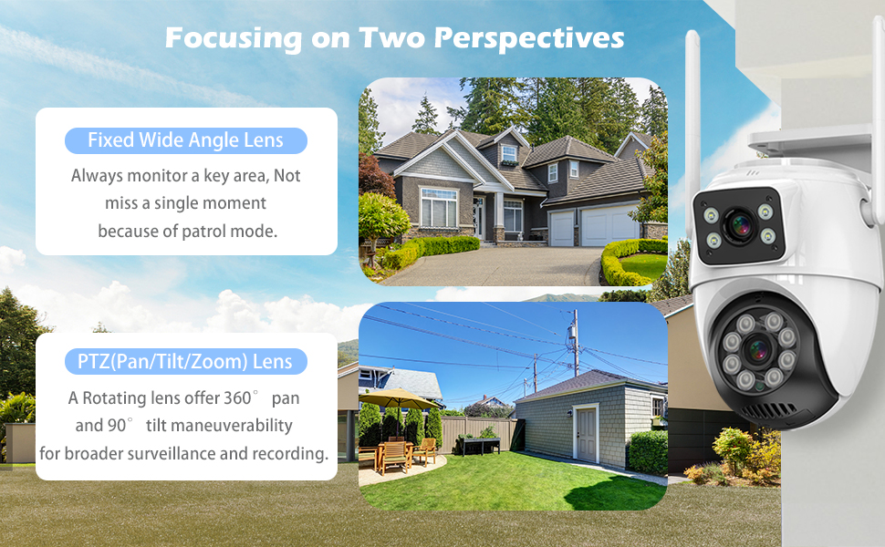 Security Camera Outdoor, 6MP Dual Lens CCTV Camera,IP66 Waterproof PTZ
