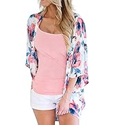 FINOCEANS Womens Floral Chiffon Kimono Cardigans Loose Beach Cover Up Half Sleeve Tops