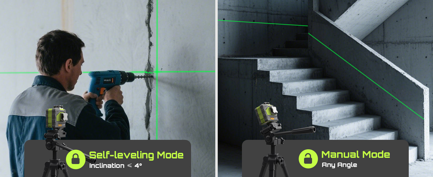 Self-leveling Mode: Inclination ≤ 4° , Manual Mode: Any Angle