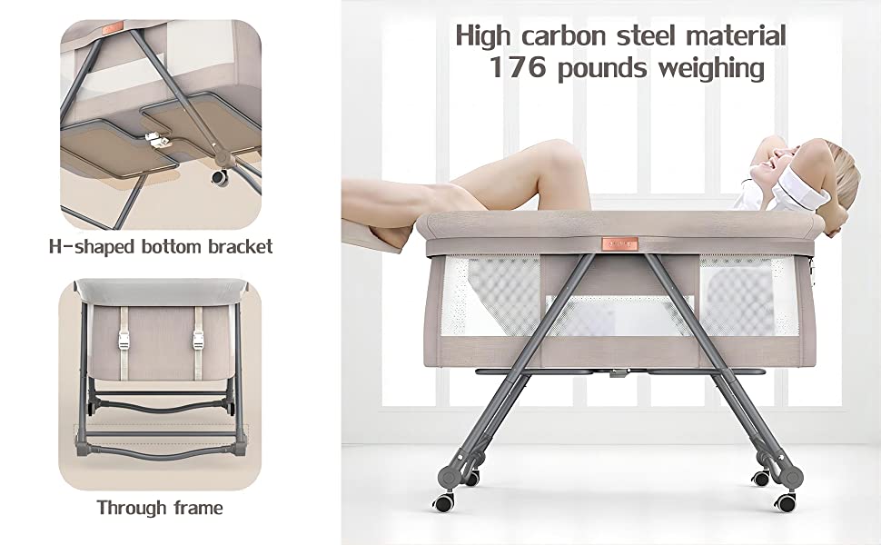 TDOO Portable Movable Crib, Foldable, Baby with Mosquito Shade