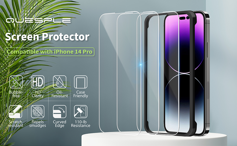 [ 3 Pack] QUESPLE Screen Protector for iPhone 14 Pro(6.1"), Military