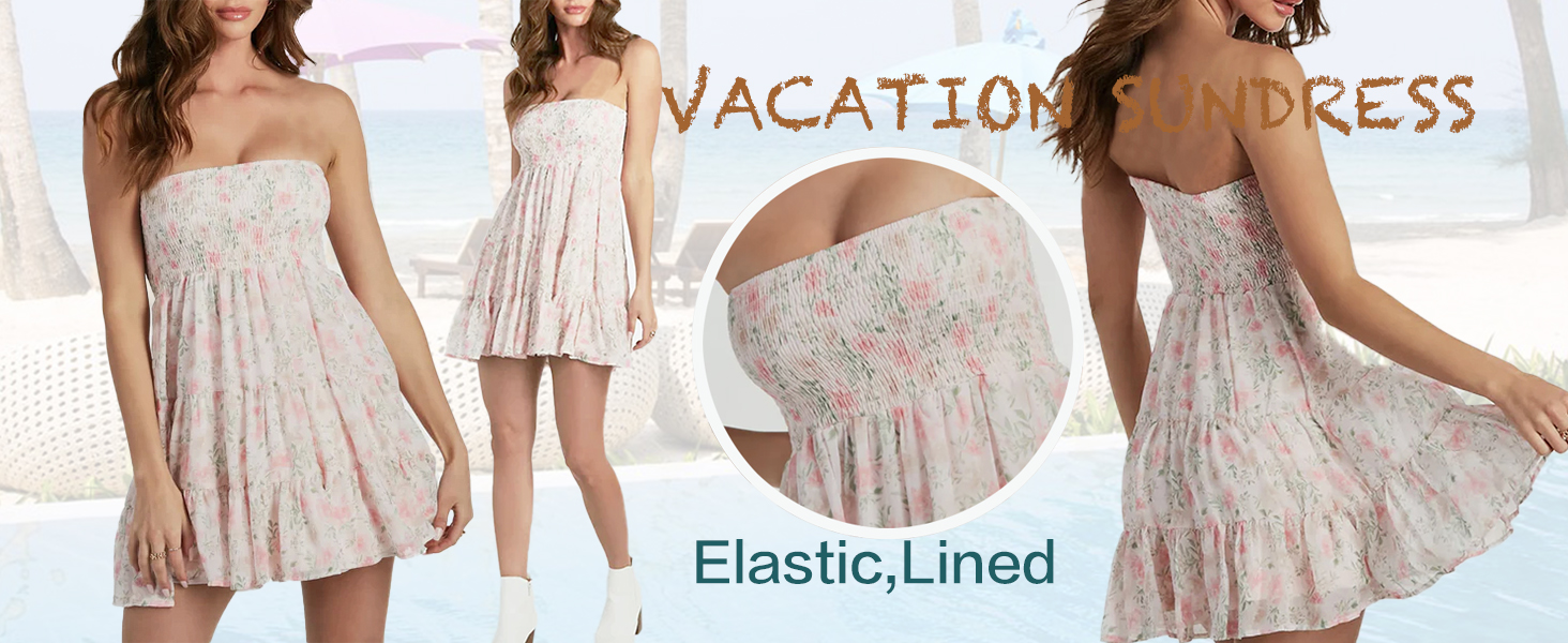 Summer Dresses for Women Strapless Tube Top Mini Dresses Beach Boho Sundress 2025
