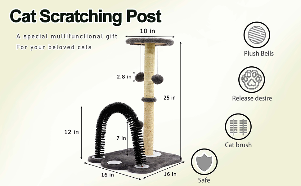 Cat Scratching Post, Cat Scratcher with Cat Arch Self Groomer Brush with Cat Toys