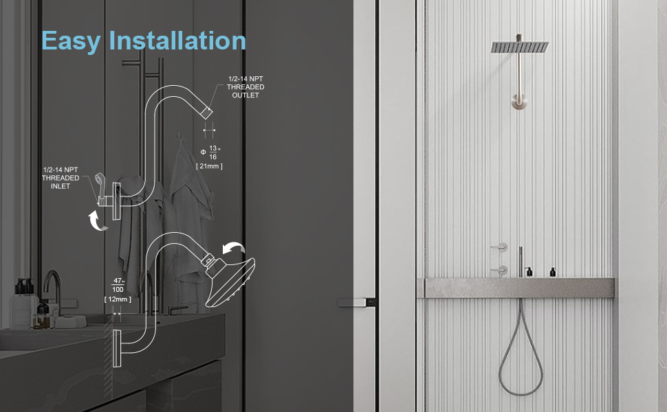 OFFO Shower Head Extension Arm 10 Inch, Brushed Nickel S Shaped Shower