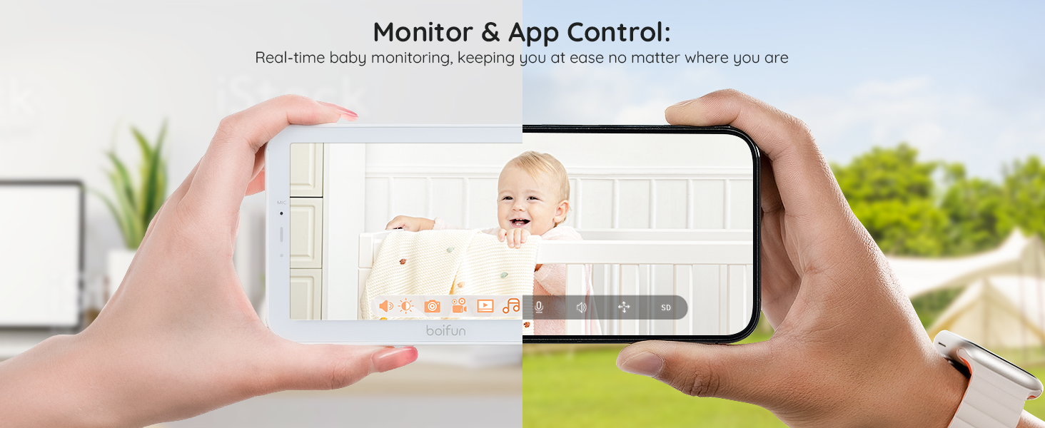 BOIFUN 5 Inch Baby Monitor (Moniteur Bébé), 360° Auto Tracking, AI