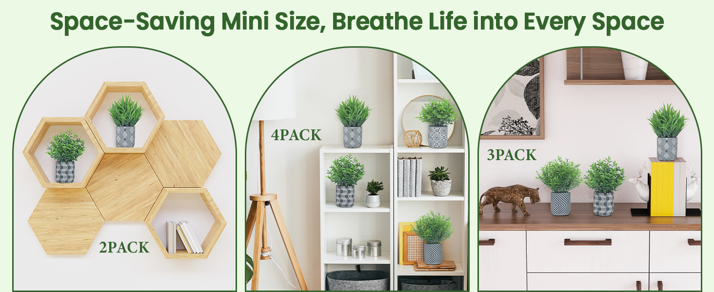 Small Fake Plants Artificial Eucalyptus Mini Potted Faux Greenery Home Decor Indoor Fake Grass Shelf