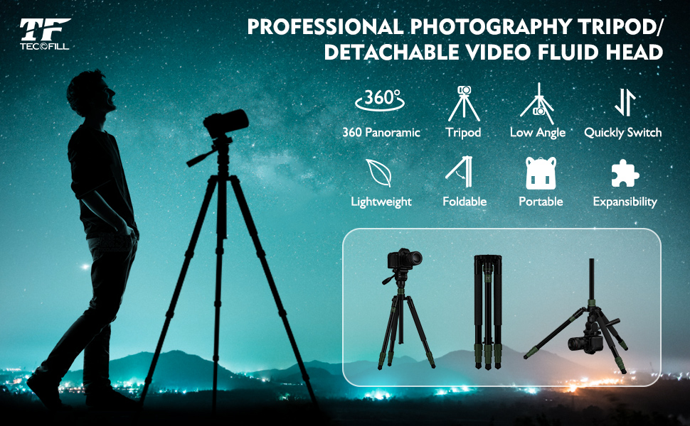 Tripod for Camera, TecoFill Aluminum DSLR Tripod with