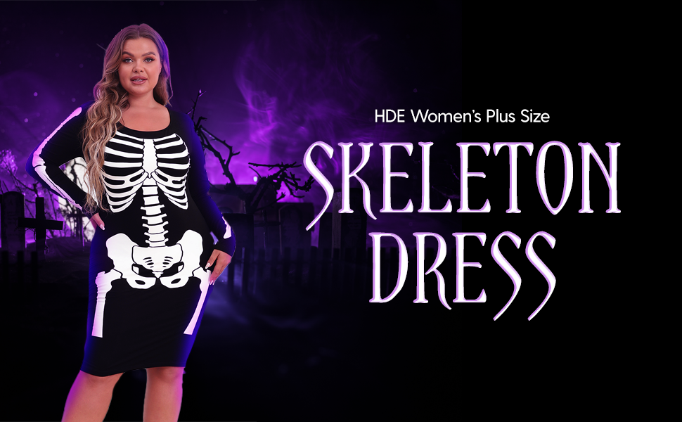 plus size skeleton dress dresses midi knee length dress halloween spooky bones