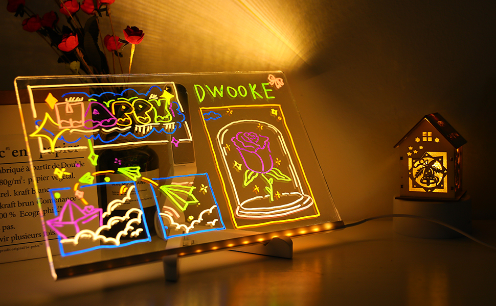 DWOOKE LED Message Board with 7 Colors Pen/Stand,Acrylic Dry Erase