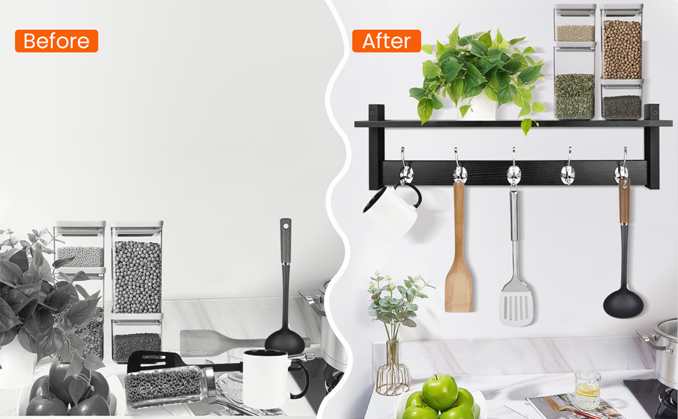 Homode Coat Rack Wall Mount with Shelf, 24" Long Entryway