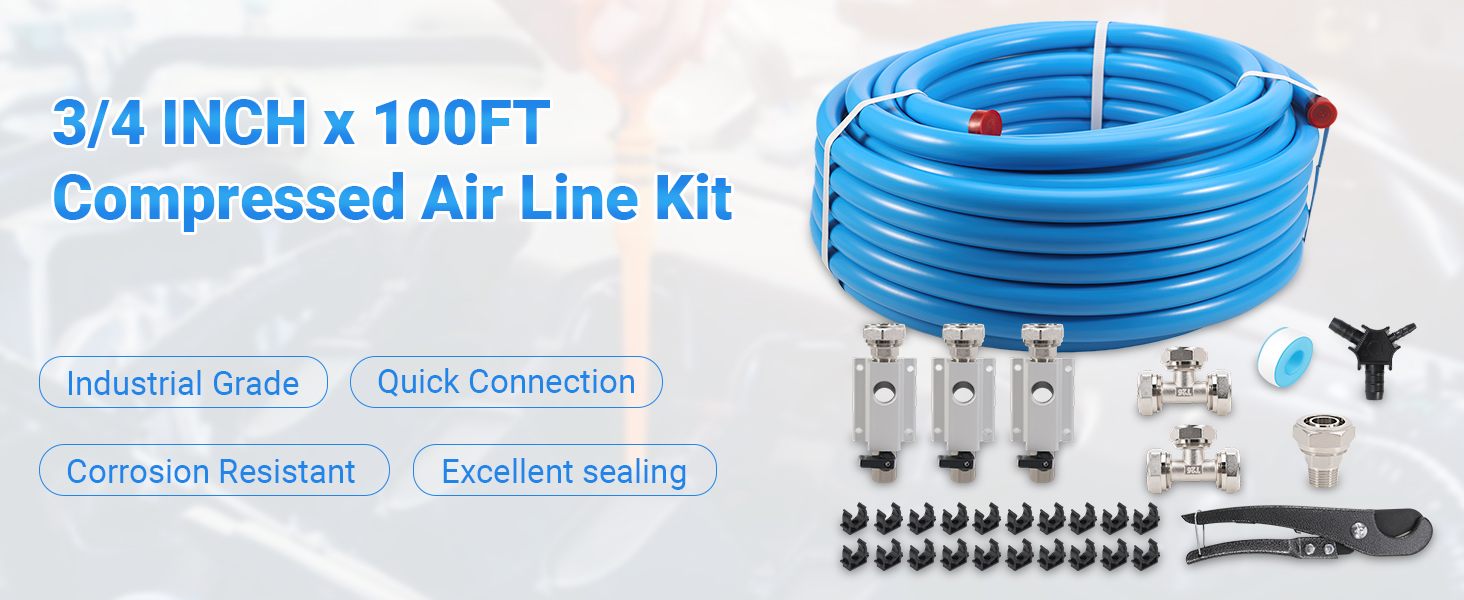 M7500 Compressed Air Line Kit, 3/4 Inch 100FT HDPE Pipe with Fitting
