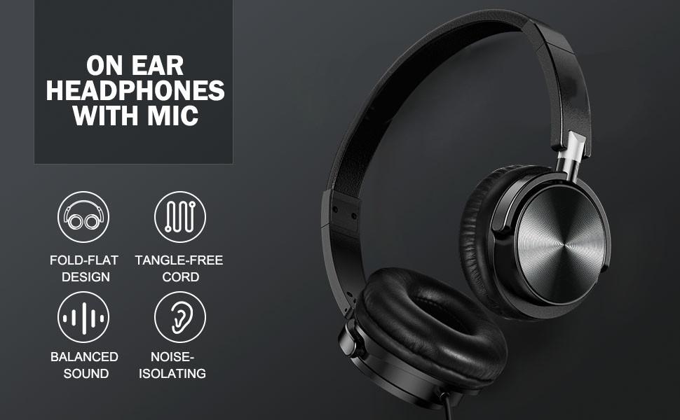 Headphones with Microphone Foldable Wired Headphones