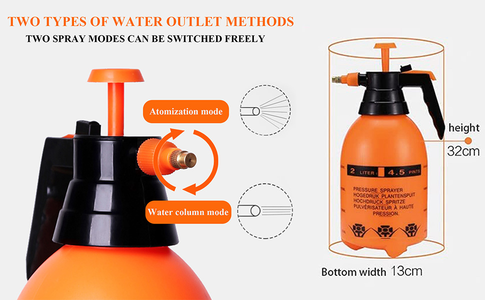 Garden Sprayer Bottle 2L Handheld Lawn Spray Bottle for Spraying Weeds Plants Sprayer Orange