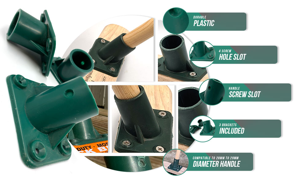 3Pack Plastic Broom Bracket, 4 Screw Holes Heavy Duty Broom Handle