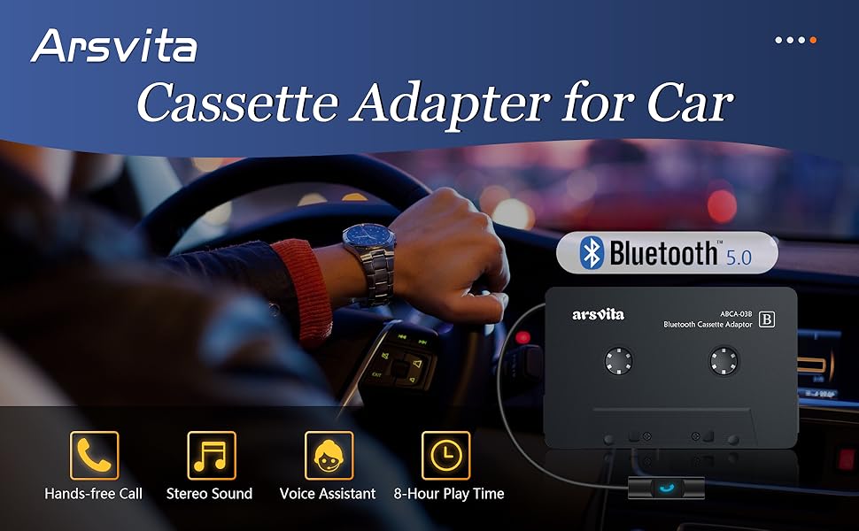 arsvita Car Audio Bluetooth Cassette to Aux Receiver, Tape Desk