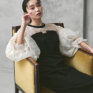 【美品】RUIRUE BOUTIQUE ボリュームスリーブ＆ビスチェ　ワンピース ボリュームスリーブ＆ビスチェタイトワンピースドレス | ルイ