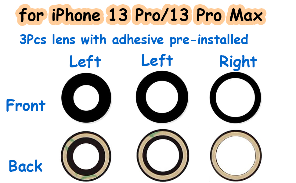 3pcs/Set 13 Pro Rear Back Camera Glass Lens Replacement for iPhone 13 Pro Rear Back
