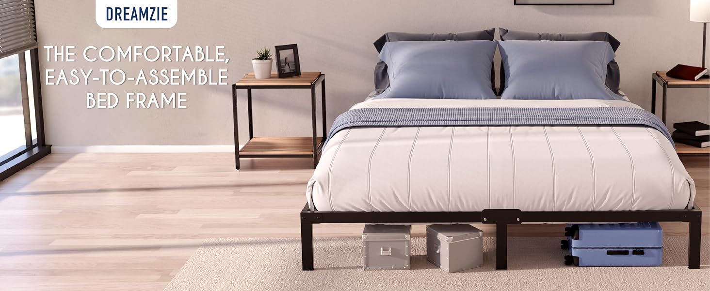 Dreamzie Queen Bed Frame Metal 14 inch Platform Bed Frame for