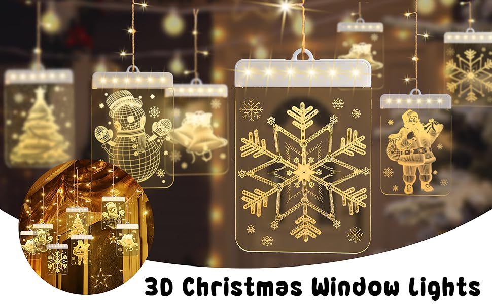 3D Christmas Window Lights Waterproof Christmas Curtain Lights