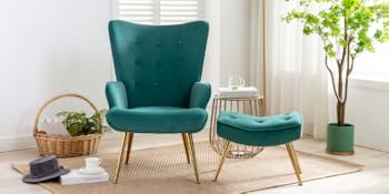 Velvet Armchair Modern Accent Chair With Footstool Occasional Lounge Chair For Living Room, Green 18 2