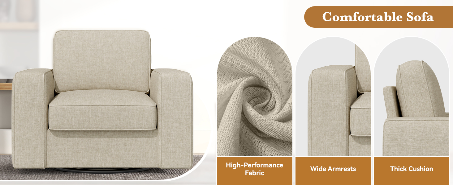 Nebuaegis swivel accent chair, soft linen wingback living room chair single beige