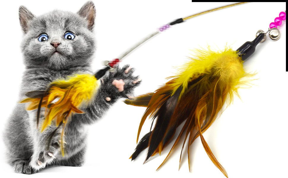 onebarleycorn Cat Feather Toys,Cat Teaser Wand with Bells and