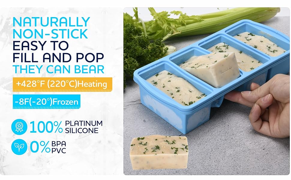 Silicone Freezer Trays with Lid, Zip tanding 2Pcs Silicone