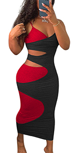 Women&#39;s Sexy Bodycon Dress Sleeveless Spaghetti Strap V Neck Cut Out Midi Club Party Dresses