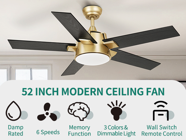 ⛄️りむ YITAHOME Black Gold Ceiling Fan with Light and Wall Switch