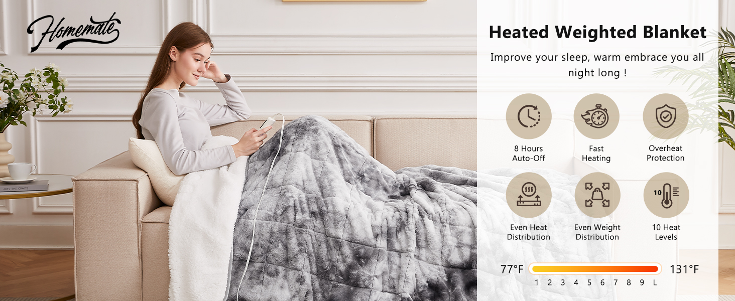Homemate Heated Weighted Blanket 72"x84" 20lbs Electric