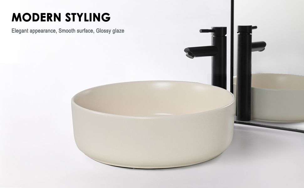 bathivy 14.2" Creamy White Round Vessel Sink with Pop Up Drain