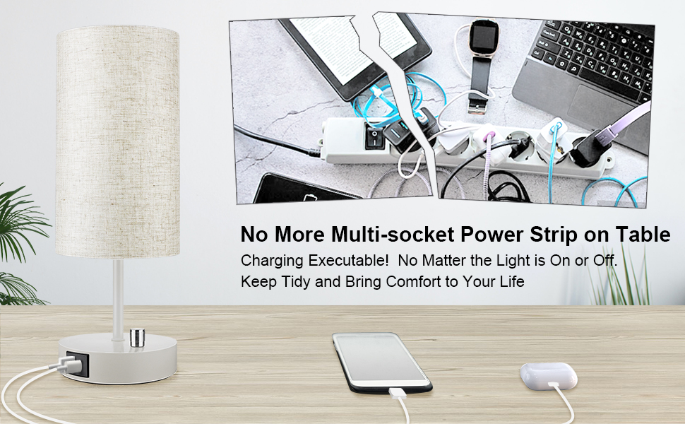 Wondlumi Table Lamp for Bedroom, Stepless Dimmable Bedside Lamps with