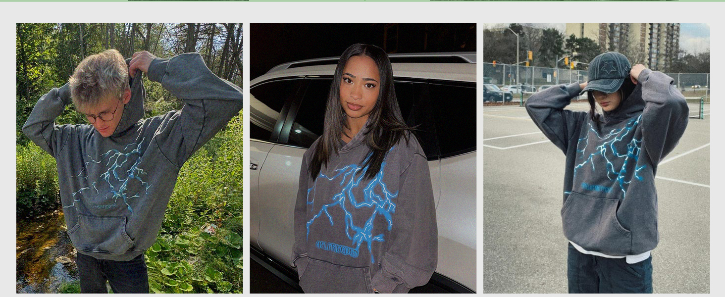 Aelfric Eden Acid Wash Lightning Graphic Hoodies