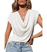 EVALESS Shirts for Women Fashion 2025 Cowl Neck Tops for Women Dressy Casual Short Sleeve Clothes...